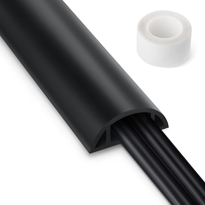 LZEOY 5.5FT Floor Cord Cover, Black Soft Cable Cover Floor, Large Size Extension Cord Covers for Floor, Power Cord Protector Floor Wire Cover - Cord Channel Diameter: 0.7" (W) x 0.4" (H)