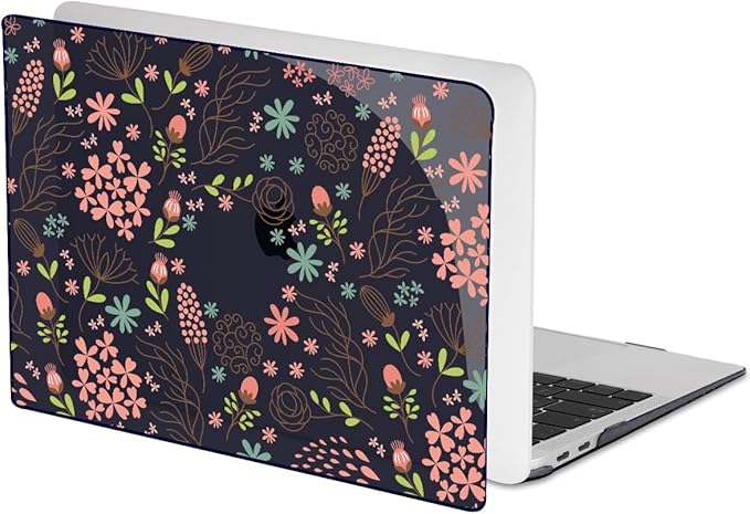 LCMOCICO for MacBook Air 13 inch Case 2021 2020 2019 2018 Release M1 A2337 A2179 A1932, Pritned Pattern Plastic Hard Case Cover for MacBook Air 13.3" Retina Display Touch ID, Seamless Flower Black