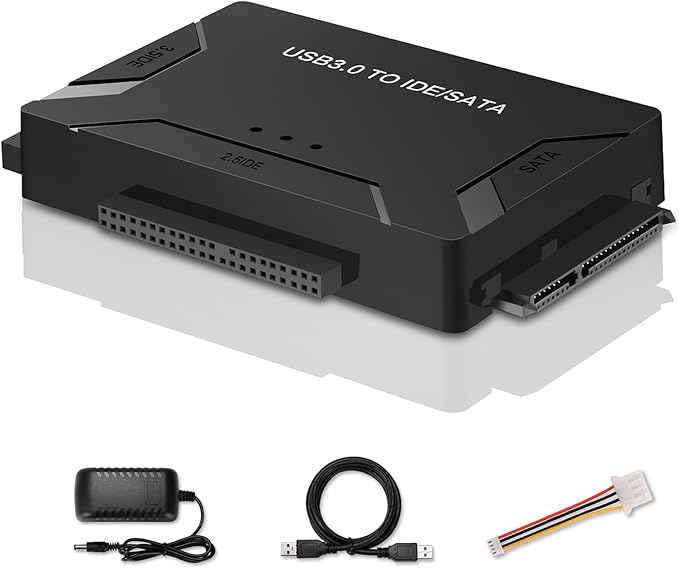 EYOOLD Hard Drive Reader, USB 3.0 to IDE and SATA Adapter External Hard DriveConverter for Universal 2.5/3.5 HDD/SSD Hard Drive Disk Includes 12V Power Adapter, Support 6TB - Black