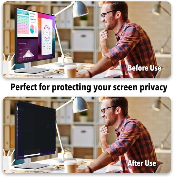 Hoktods Magnetic Computer Privacy Screen Filter 21.5 Inch, Removable Hanging Aluminum Alloy Privacy Shield for 16:9 Widescreen Monitor, Anti Spy Anti Scratch Anti Glare Blue Light Screen Guard