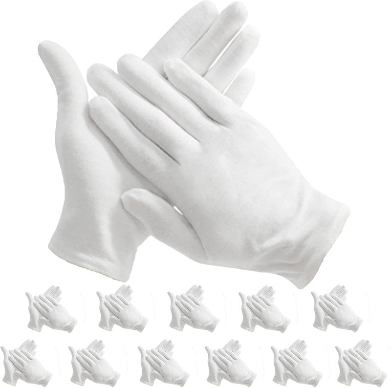 12 Pair White Cotton Gloves - 9 Inch Extra Large for Cosmetic Moisturizing & Jewelry Inspection
