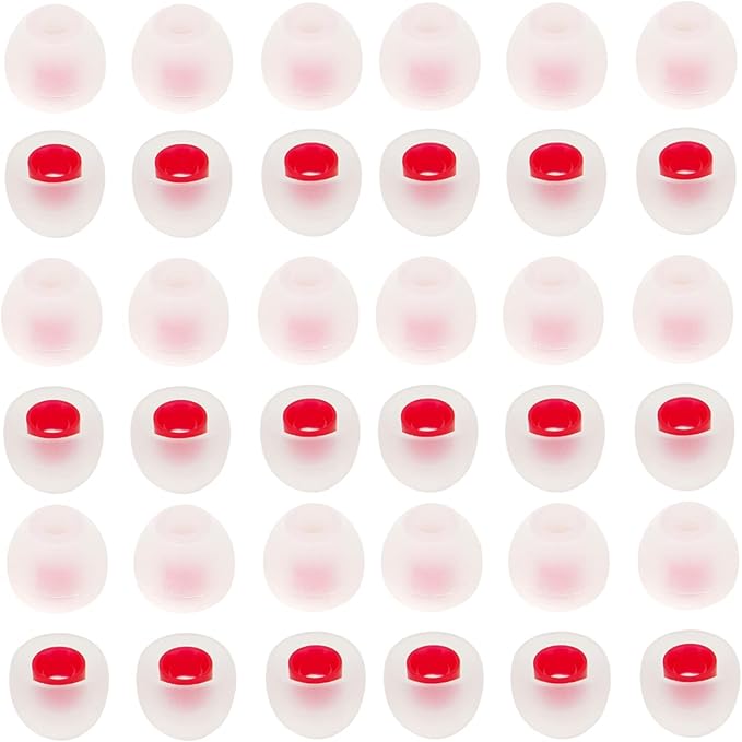 CYADCI 36 Pieces Small Earbud Tips Soft and Comfortable Ear Bud Replacement Pieces Silicone Fit Most in-Ear Headphones，Inner Hole 3.8mm -5.5mm，Small White and Red Replacement Eartips