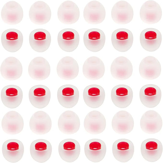 CYADCI 36 Pieces Small Earbud Tips Soft and Comfortable Ear Bud Replacement Pieces Silicone Fit Most in-Ear Headphones，Inner Hole 3.8mm -5.5mm，Small White and Red Replacement Eartips