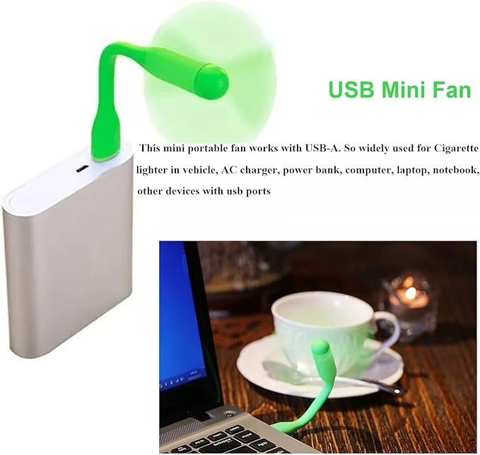 Soseelnee Mini USB Fan, Portable Pocket Fan USB-A Powered Little Cooler, Quiet Operation, for Home Office Car Outdoor Travel- 4 Pack (Green)