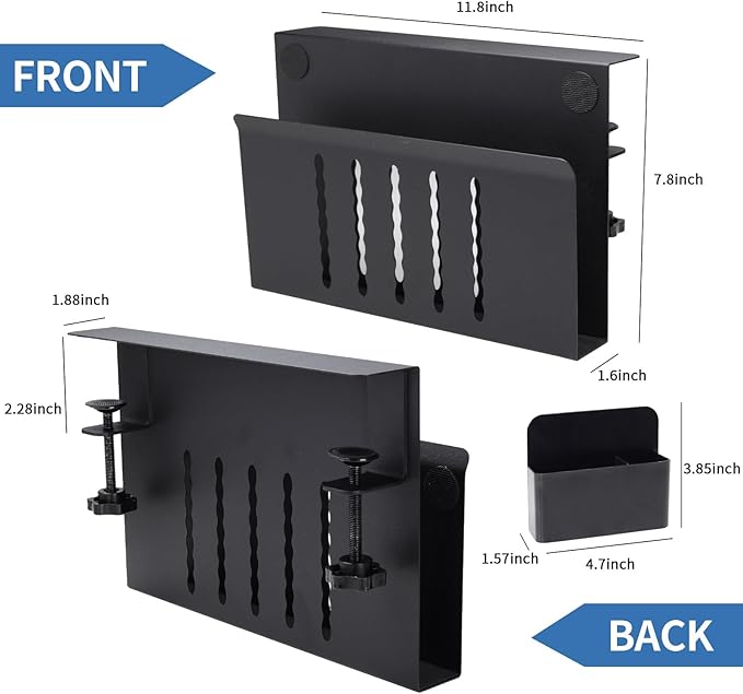 osseph Desk Side Storage Organizer, Under Desk Laptop Holder with Magnetic Pen Holder, No Drill Hanging Desk Caddy for Office & Home, Clamp On Desk Shelf for Tablet, Files, Accessories (Black)