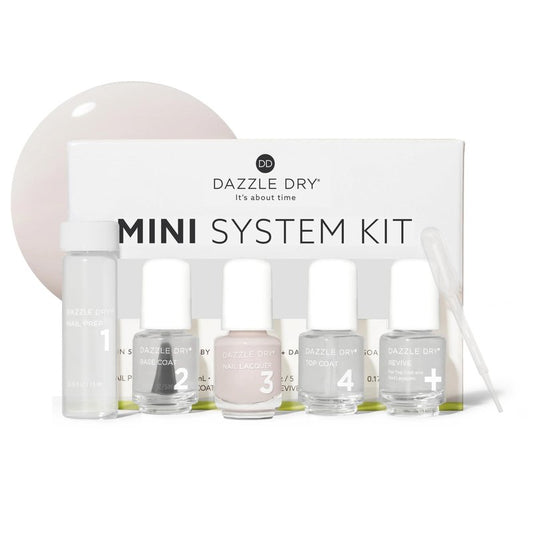 Dazzle Dry Mini Kit 4 Step System - At First Blush - A pale, subtle off-white pink. Full coverage cream. (5 Piece Kit / 5 Manicures)