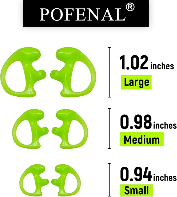 POFENAL Silicone Replacement Earmold for Motorola/Baofeng/Retavis Radios - Police Walkie Talkie & Law Enforcement Soft Earpiece Inserts (8 Pair, Green - 2L/4M/2S)