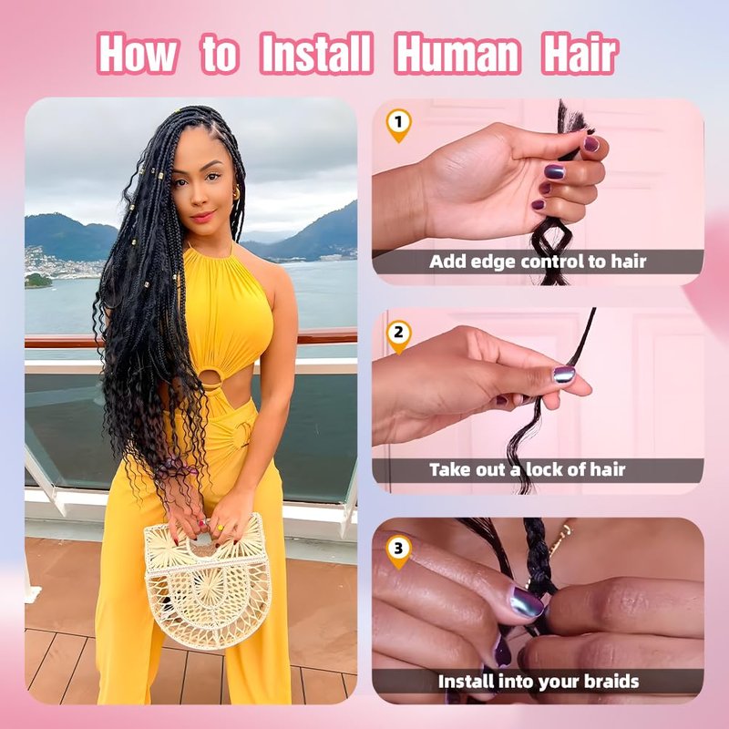 "Human Braiding Hair, 2 Bundle 100g 16 Inch Boho Braids Human Hair 12A Deep Wave Bulk Brazilian Virgin No Weft Wavy Hair Extension for Boho Knotless Balayage Brown to Blonde"