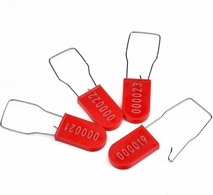 LeadSeals 500PCS Plastic Padlock Security Seals Metal Wire Padlocks Electric Meter Seal Disposable Anti-Tamper Lock Numbered Anti Tamper Tag Hasps Red