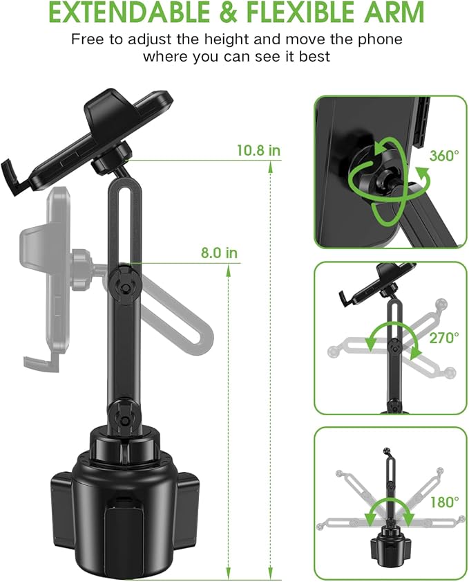 EOCAHO 2025 Upgraded Cup Phone Holder for Car, Universal No Shaking Cup Holder Phone Mount with Expandable Base for Car Truck, Adjustable Holders,Compatible with iPhone Samsung All Phones: 1 Pack