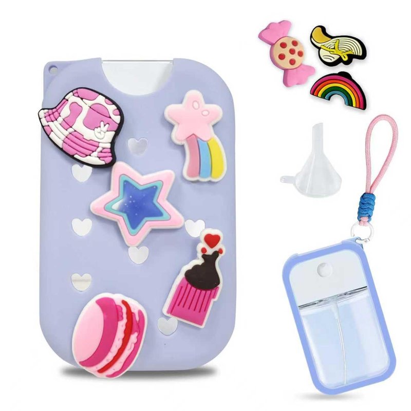 Zuhose Refillable Spray Bottle Keychain with Silicone Case, Customizable with 8 Charms for 1.69oz/50ml Liquid, Portable Leakproof Travel Accessory (Blue)