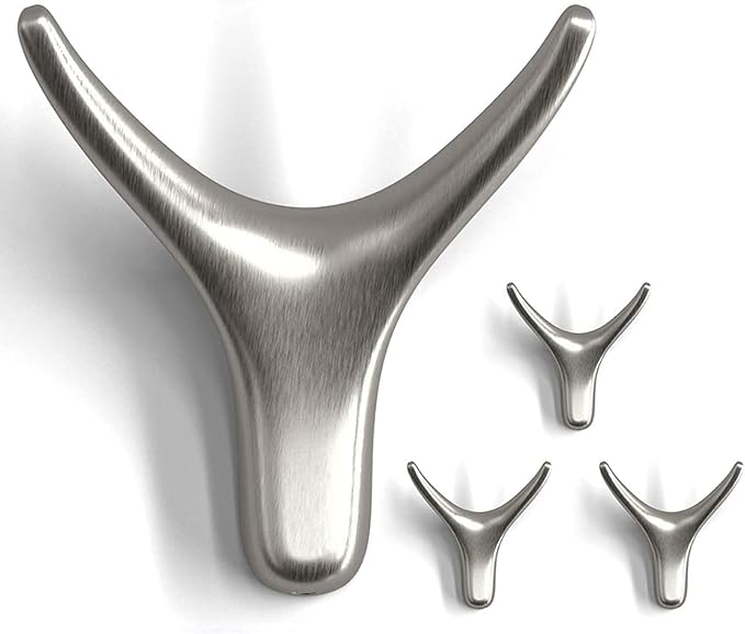 NETLKLA 4 Packs Towel Hooks,Coat Hook Cow Head Wall Hooks, Metal Heavy Duty Wall Hooks for Hanging Coats, Hats, Bags, Kitchenware and Towels in Living Room, Kitchen, Bedroom and Bathroom (Silver)