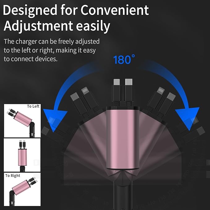 69W Fast Charging USB C Car Charger, 4-in-1 Retractable Phone Charger for iPhone 17, Travel Essentials, Gifts for Women Men, Car Accessories for Women Men, for iPhone 17 16 15 14 13, Galaxy, Pixel