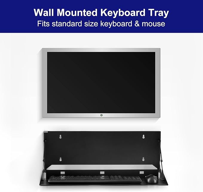 Otoolling 1 Pcs 24 Inch Keyboard Wall Mount Foldable Fits Standard Computer Keyboard Mouse Stand Tray Organizer for Small Offices Apartments, Easy Installation with 4 Screws (Black)