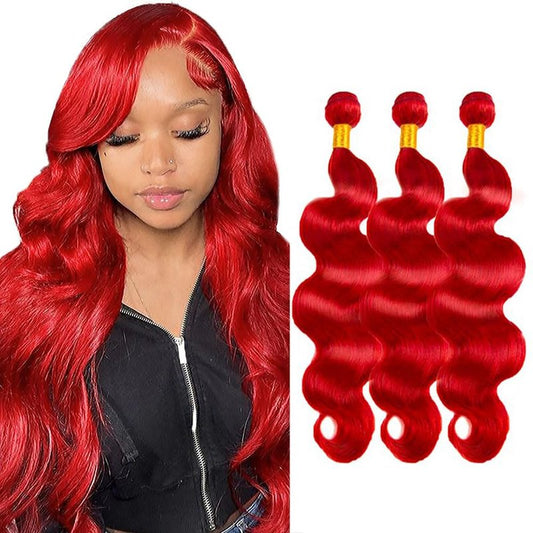 16-Inch Fire Red Human Hair Bundles - 8A Brazilian Virgin Body Wave Weave