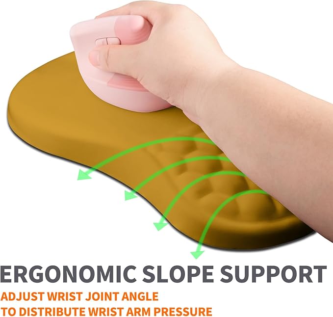 Armanza Ergonomic Joint Wrist Support Mouse Pad with Memory Foam Cushion Massage Bump, Carpal Tunnel Pain Relief Mousepad Slope Design for Wrist Rest, 11.8x7.9 in, Goldenrod