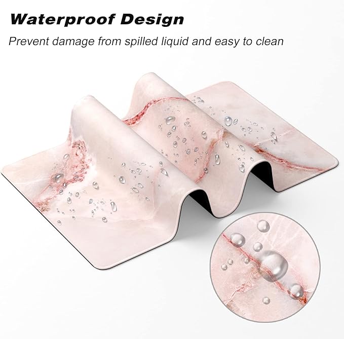 Atufsuat Extended Gaming Mouse Pad, XXL Large Mouse Mat 30 x 14 Inch, Big Computer Keyboard Mousepad, Waterproof Desk Pad with Stitched Edges and Non-Slip Base for Office Gaming, Light Pink Marble