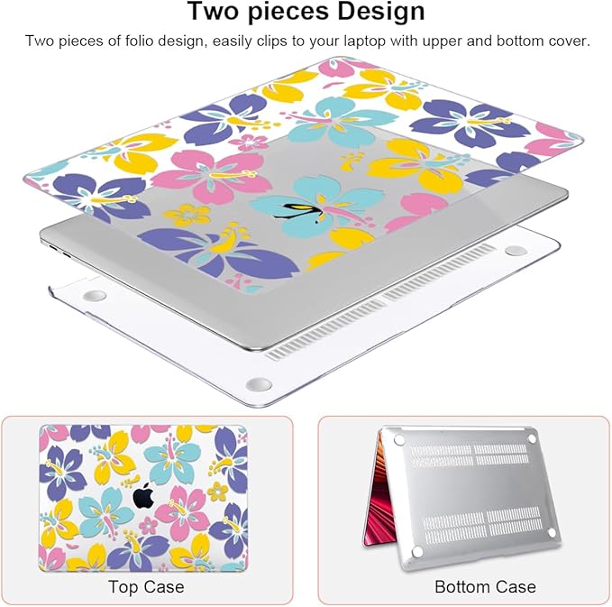 LCMOCICO for MacBook Air 13 Inch Case 2021 2020 2019 2018, Pattern Plastic Hard Shell Case Keyboard Cover for Mac Air 13 A2337 M1 A2179 A1932 with Touch ID & Retina Display, Colorful Hibiscus Flower