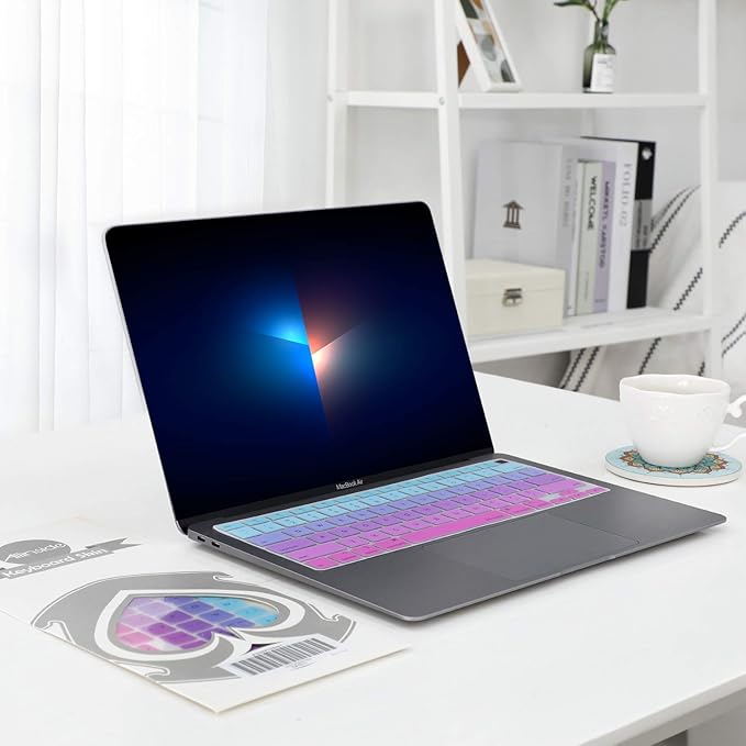Allinside Soft Silicone Keyboard Cover for MacBook Air 13.3 inch (A2337 M1 A2179, 2021 2020) with Touch ID, Quiet Typing Keyboard Protector Skin, US Version, Ombre Blue Pink