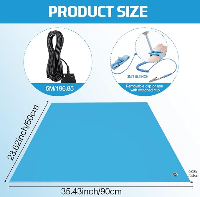 Relaxweex Anti-Static Mat Kits Includes Heat Resistant ESD Mats Anti Static Wrist Straps Grounding Cords Rubber Soldering Table ESD Pad for Computer PC Building Electronics Repair (1 Pack,24 x 35 in)