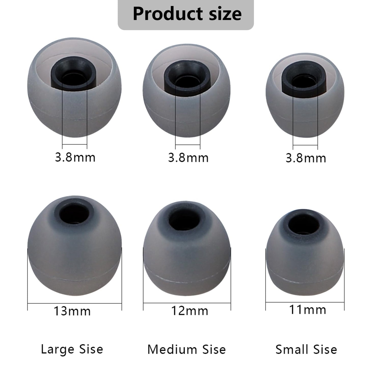MMYQXI Earbud Replacement Tips Silicone Earbud Tips Earbud Covers Fit for in-Ear Headphones (Inner Hole 3.8mm -5.1mm) Ear Tips Earbud Rubber Tips 9 Pairs S/M/L