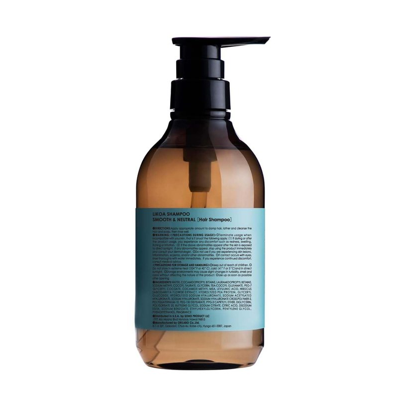 LIKOA, Smooth and Neutral Shampoo, Vegan, Halal, Lightweight Moisture for Fine, Dry, or Tangle-Prone Hair, Botanical Hair Care, White Floral Scent, Made in Japan, 500mL, 16.9 Fl oz