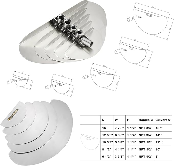 Stainless Steel Culvert Cleaning Hand Tool, For cleaning a 18" diameter culvert pipe, this size designed for culvert pipes with 18" I.D (handle is NOT included) Tool is 16" wide