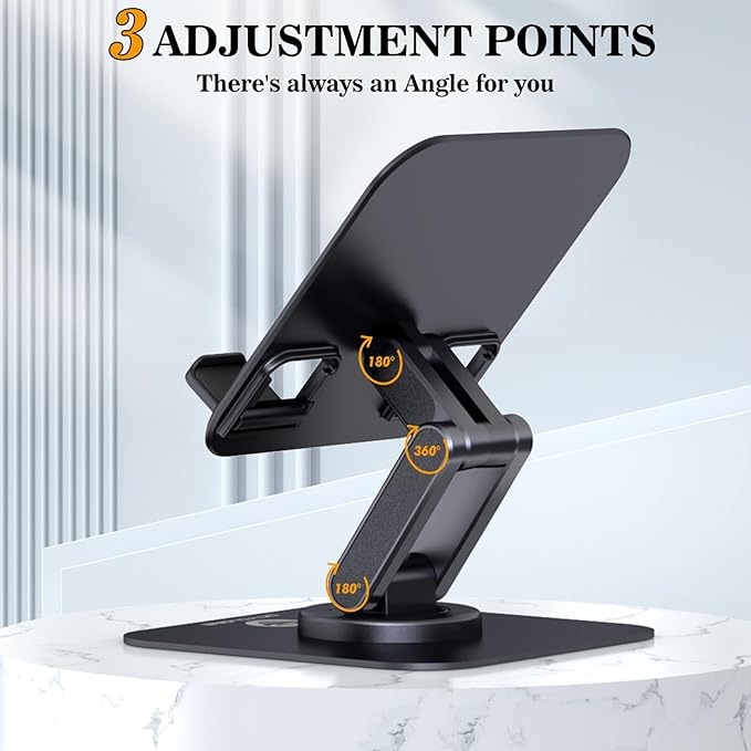 OCYCLONE iPad Stand, 360° Rotating Adjustable Foldable iPad Tablet Stand Holder for Desk Compatible with Kindle Tablet iPad 4" - 15.6" Portable Monitor Stand, Black