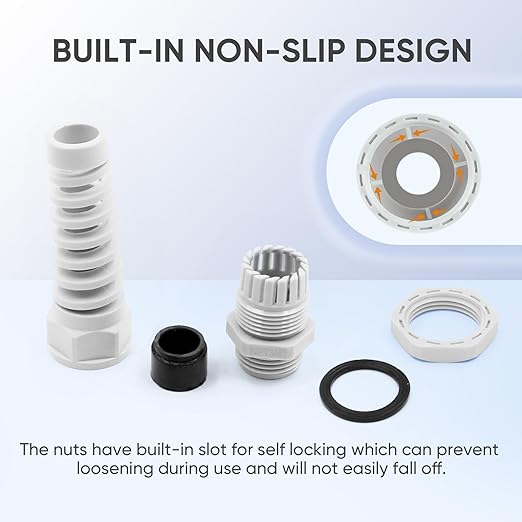 Strain Relief Cord Connector,LISTENJIALE 2Pcs NPT 3/4" Waterproof Cable Gland Flex Spiral Strain Relief Adjustable 12.5-18mm Cable Connector Nylon Joint with Gaskets(Grey)
