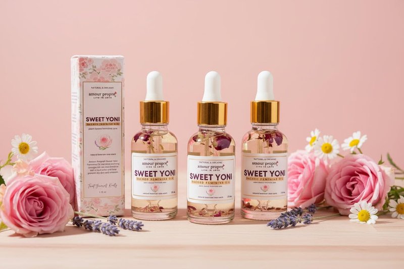 Amour Propre® Sweet Yoni - Sacred Feminine Oil | 1oz | Eliminates Odor, Restores PH Balance, Heals and soothes, Organic, Herbal Yoni Blend Made with Lavender, Rose & Chamomile Oils