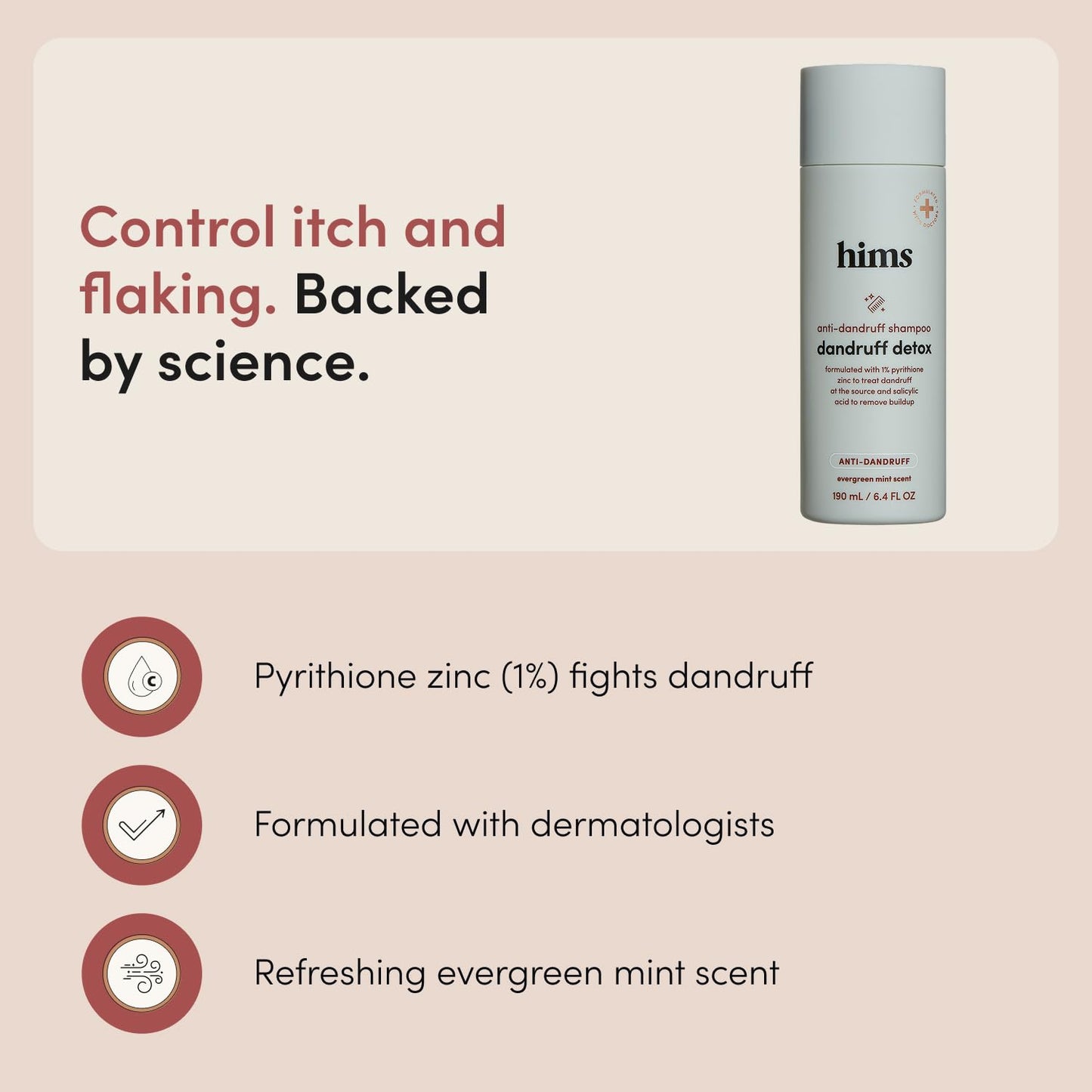 hims Dandruff Detox Shampoo - Pyrithione Zinc, Argan Oil, & Avocado Oil Formula - Dandruff Shampoo for Flaky & Itchy Scalp - Sulfate-Free, Paraben-Free - Evergreen Mint Scent - 6.4 Fl Oz, 2 Pack