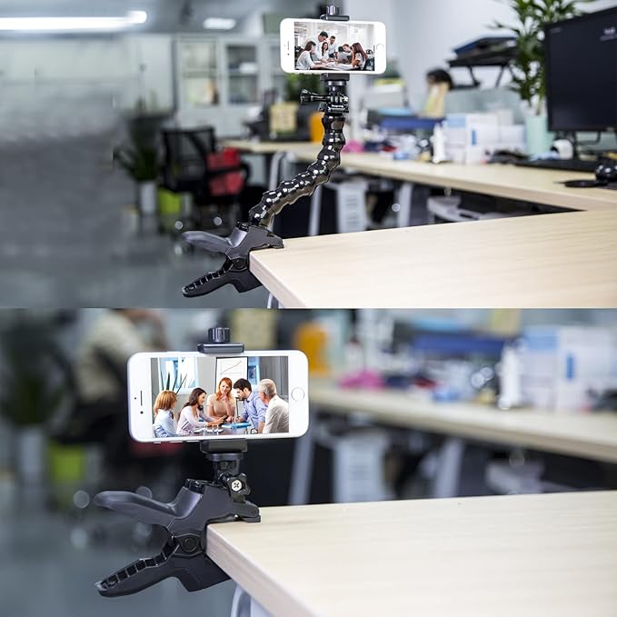 Suptig Phone Holder Desk Gooseneck Mount, Cell Phone Clamp Clip for Pole, Mount Stand, Compatible for iPhone 17 iPhone 16 Plus 15 Pro 14 Plus Xs Max XR X 8 7 6 6s Plus and Other 4-7'' Device