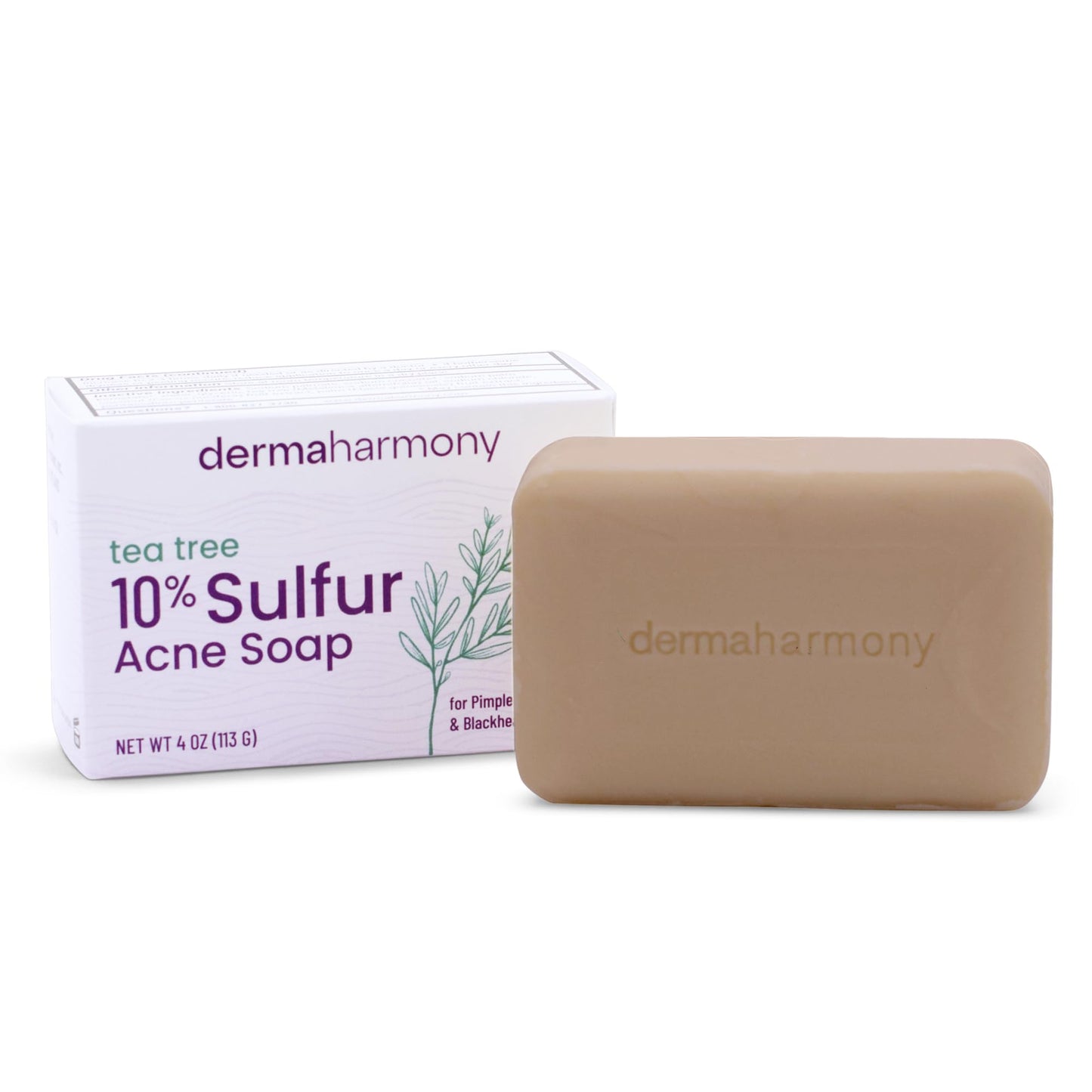 Dermaharmony 10% Sulfur with Tea Tree Oil Acne Bar Soap 4 oz (3 Bars)