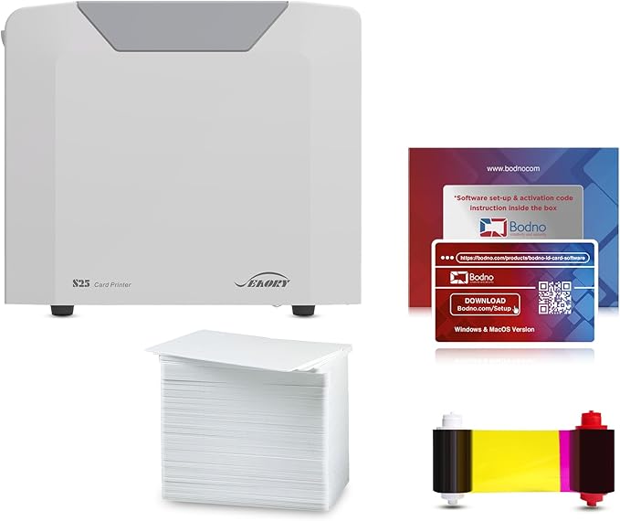 Bodno Seaory S25 Single Sided ID Card Printer & Complete Supplies Package ID Software - Bronze Edition