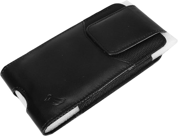 CELZEN Leather Cell Phone Holster for T-Mobile REVVLRY+, REVVL 4, AT&T Fusion Z, Motivate, Jitterbug Smart3, Kyocera DuraSport 5G - Vertical Case Waist Carrying Pouch with Belt Clip/Loops, Black