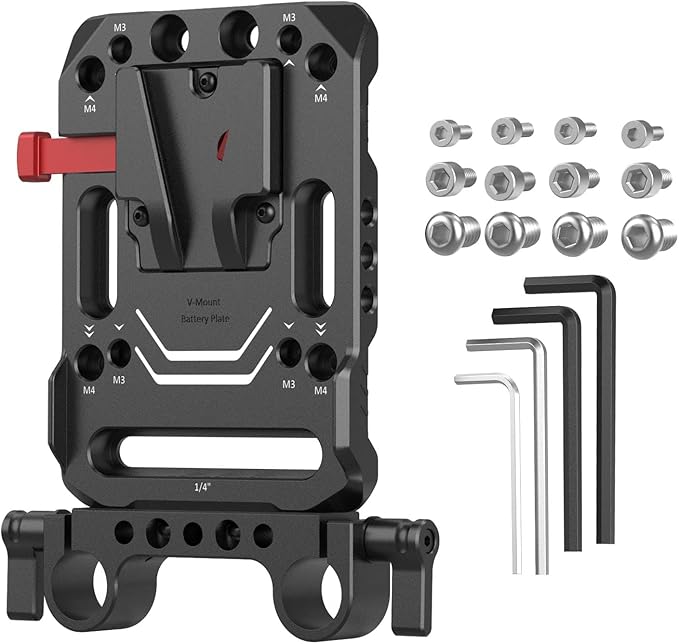 SmallRig V Mount Battery Plate, V-Lock Battery Plate with Dual 15mm Rod Clamp, 1/4"-20 & 3/8"-16 Threaded Holes, for SmallRig V Mount Battery VB99 SE / VB99 / VB99 Pro, for Neewer PS099E