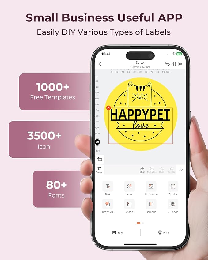 MUNBYN Bluetooth Thermal Label Printer 941BP, Wireless 300DPI 4x6 Shipping Label Printer for Small Business, Compatible with Windows, Mac, iPhone, Android, PC, Amazon, Shopify, Etsy, USPS (Pink)