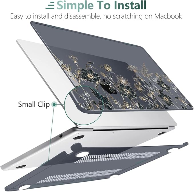 MEEgoodo Case for M5/M4/M3/M2 MacBook Air 13 inch Case 2026 2025 2024 2022, Fit Model A3449/A3240/A3113/A2681, Laptop Hard Shell Compatible with MacBook Air 13.6-inch, Golden Flowers & Herbs