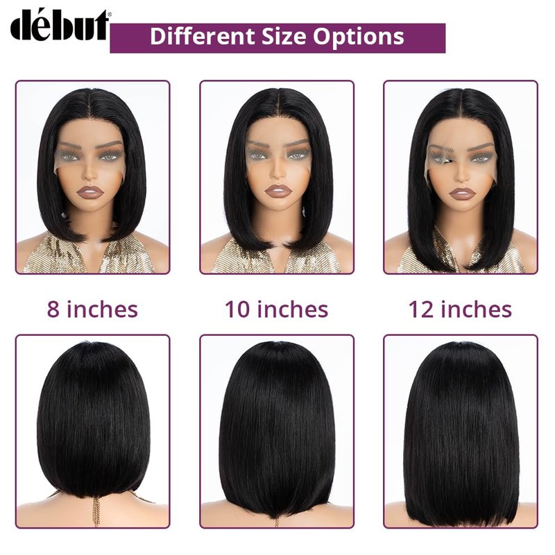 DÉBUT Human Hair Bob Wig 13x4x1 T Part Lace Front Wigs Short Bob 8 Inches Middle Part Wigs Brazilian Virgin Straight Hair Natural Color for Black Women