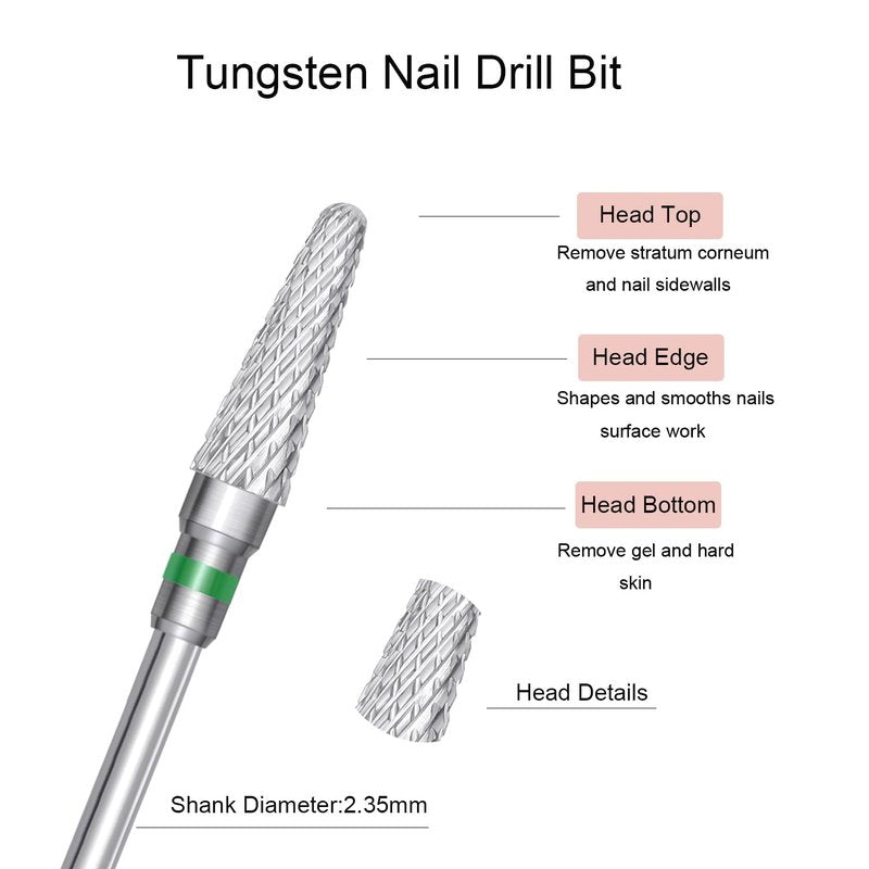 Tungsten Carbide Nail Bits - 3 Pcs Acrylic Nail Drill Set for Fast Gel Removal | 3/32" Size