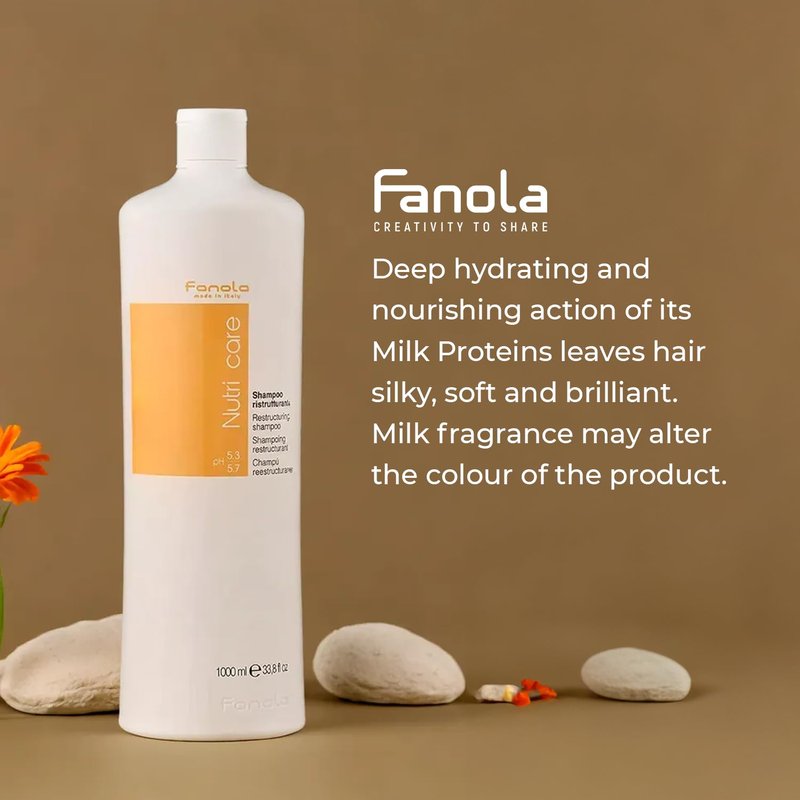 Fanola Nutri Care Restructuring Shampoo - Milk Protein Repair Shampoo for Dry Damaged Hair - Hydrating Nourishing Cleanser for Chemically Treated Hair (1 L)
