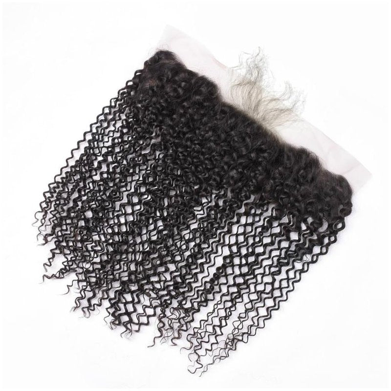 13x4 Lace Frontal Closure Kinky Curly Human Hair Ear to Ear Frontal HD Lace Pre Plucked 16 Inch Free Part Brazilian Hair Extensions 150% Density Natural Black