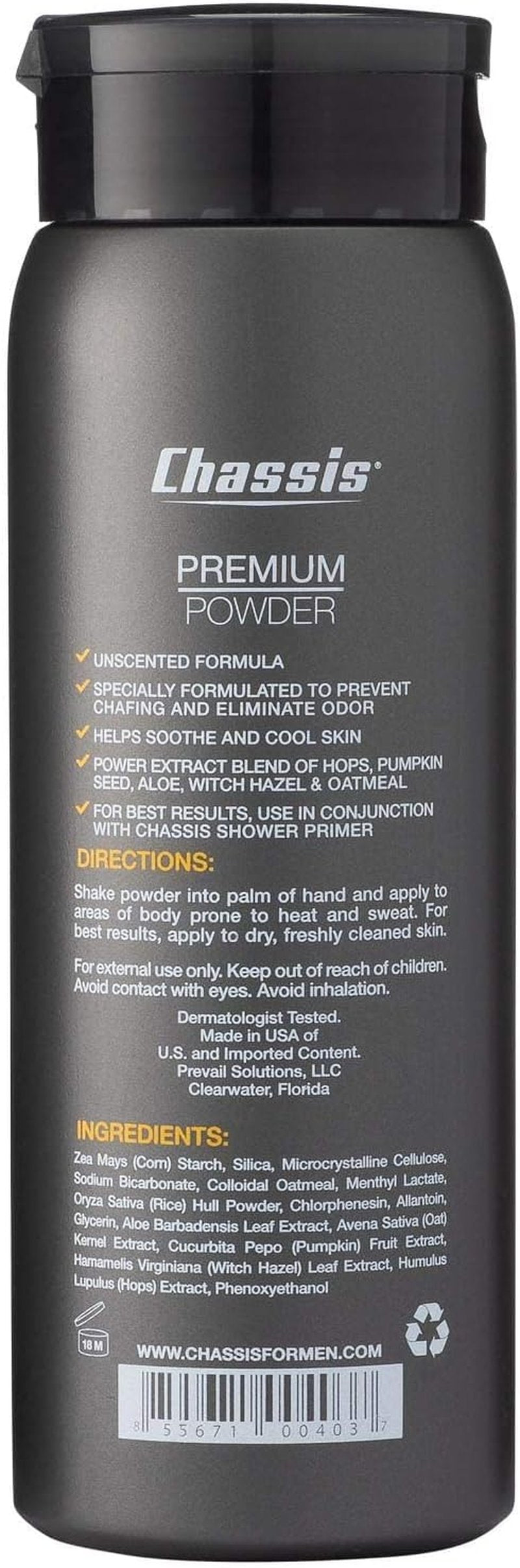 Chassis Talc-Free Body Powder for Men - Unscented Moisturizing Skin Protectant Bundle