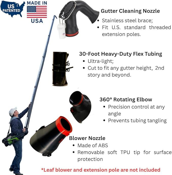 ArloCatcher 30-Foot Gutter Cleaning Kit for Milwaukee Leaf Blower 3017-20 500 CFM â Two-Story Gutter Blower Attachment, Gutter Cleaning Tools from Ground, No Ladder Needed, Extension Pole Not Included