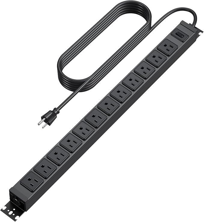 HHSOET 360° Rotating 12 Outlet Mountable Power Strip, Aluminum Alloy Long Power Strip,1200J, Heavy Duty Wall Mount Surge Protector with Switch, 6ft Power Cord.