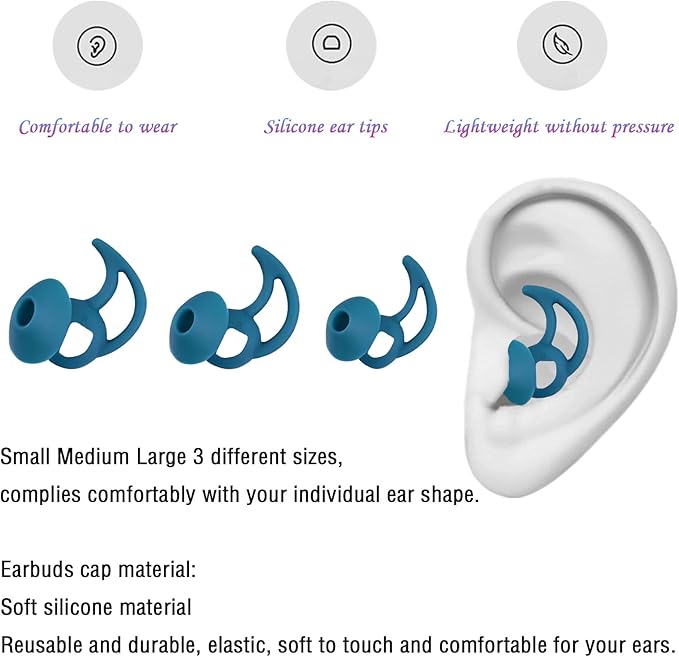 WKYMY Ear Bud Pads Replacement Ear Tips Silicone Earbud Tips Compatible with Bose Quietcomfort and Sport Headphone Rubber Tips Earbud Covers Eartips 3 Pairs S M L Blue