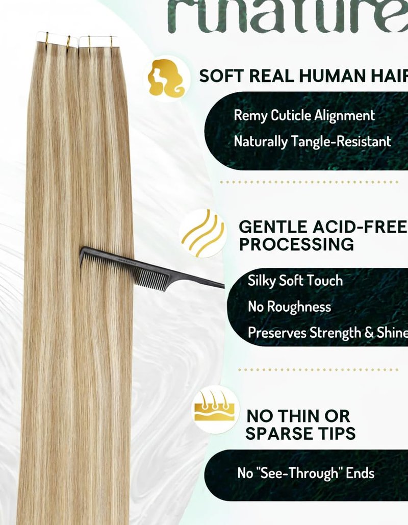 RUNATURE Tape in Hair Extensions Human Hair Ash Brown to Blonde 14 Inch 50G
