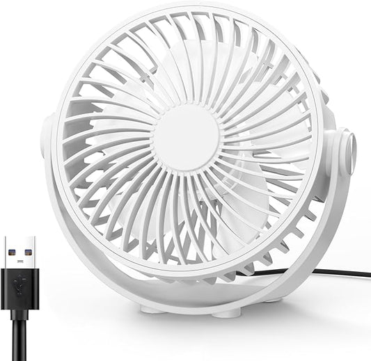 Edvision USB Desk Fan, 5 Inch Mini Portable, 3 Speeds Strong Airflow Personal Desktop, Detachable Cooling Fan 360° Rotation Quiet Small Fan for Desk Home Office Travel Car, White, 5ft Cable