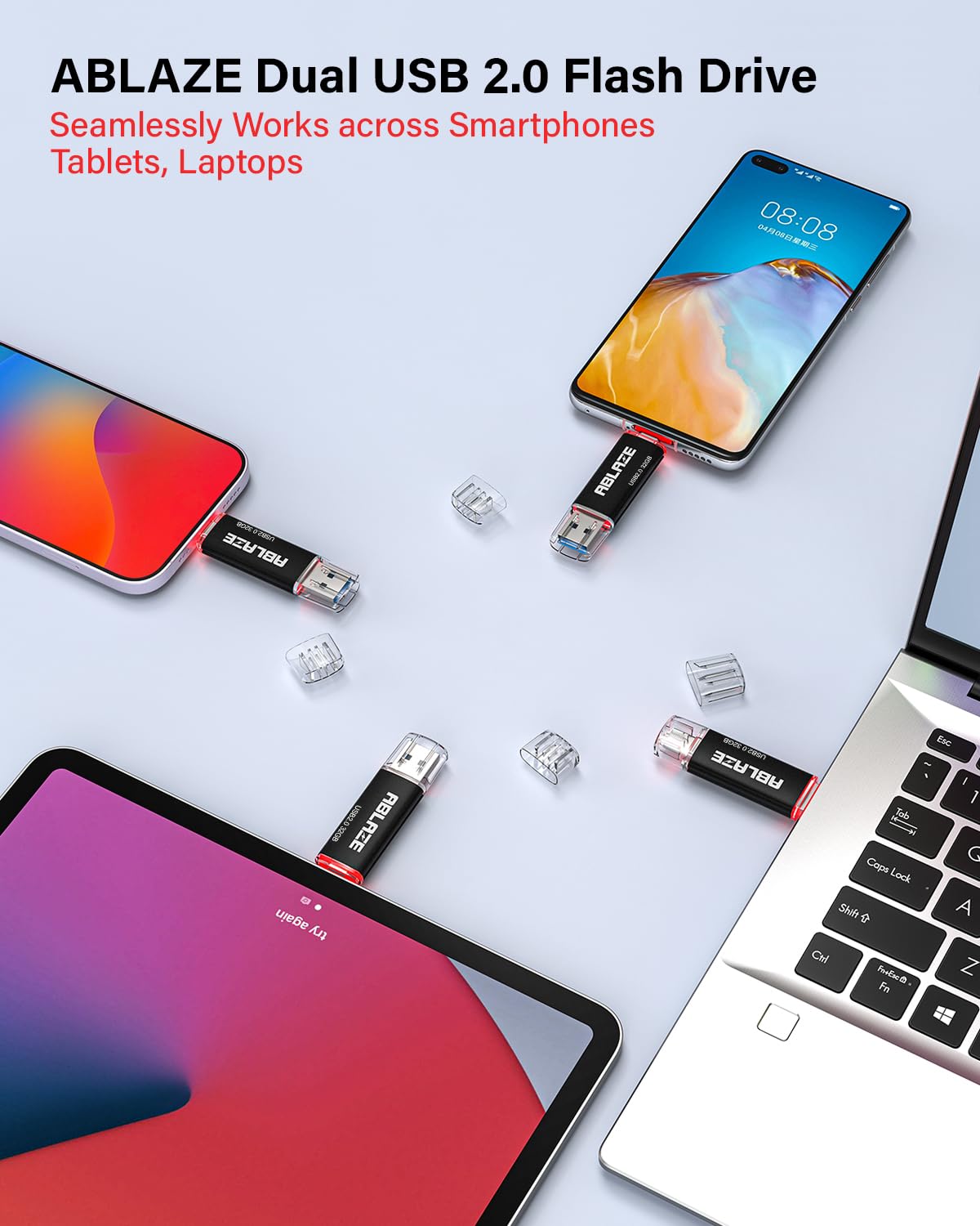 ABLAZE 32GB Type C Flash Drive 10 Pack, Dual USB 2.0+USB C Memory Stick Thumb Drive Compatible with iPhone 16/15, Android Smartphone, Computers, Tablets, Mac,iPad,PC