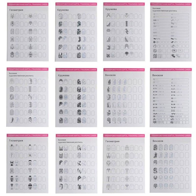 12 Sheets Blank Nail Art Training Cards,Manicure Training Cards for Beginner Lines Painting